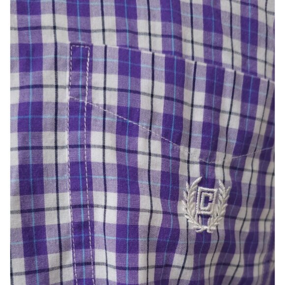 Chaps Easy Care Mens Large Purple Check Short Sleeve Button Down Logo Shirt - Picture 4 of 10